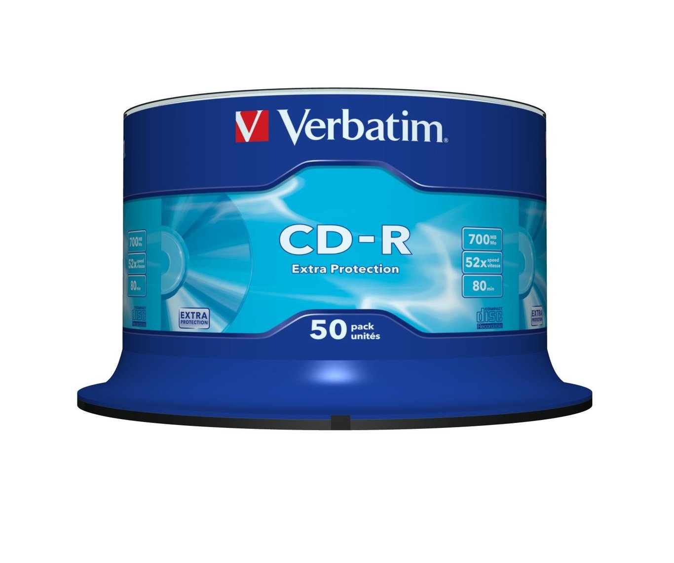 Verbatim CD-R 52x cakebox med 50 skivor, 700MB lagringskapacitet
