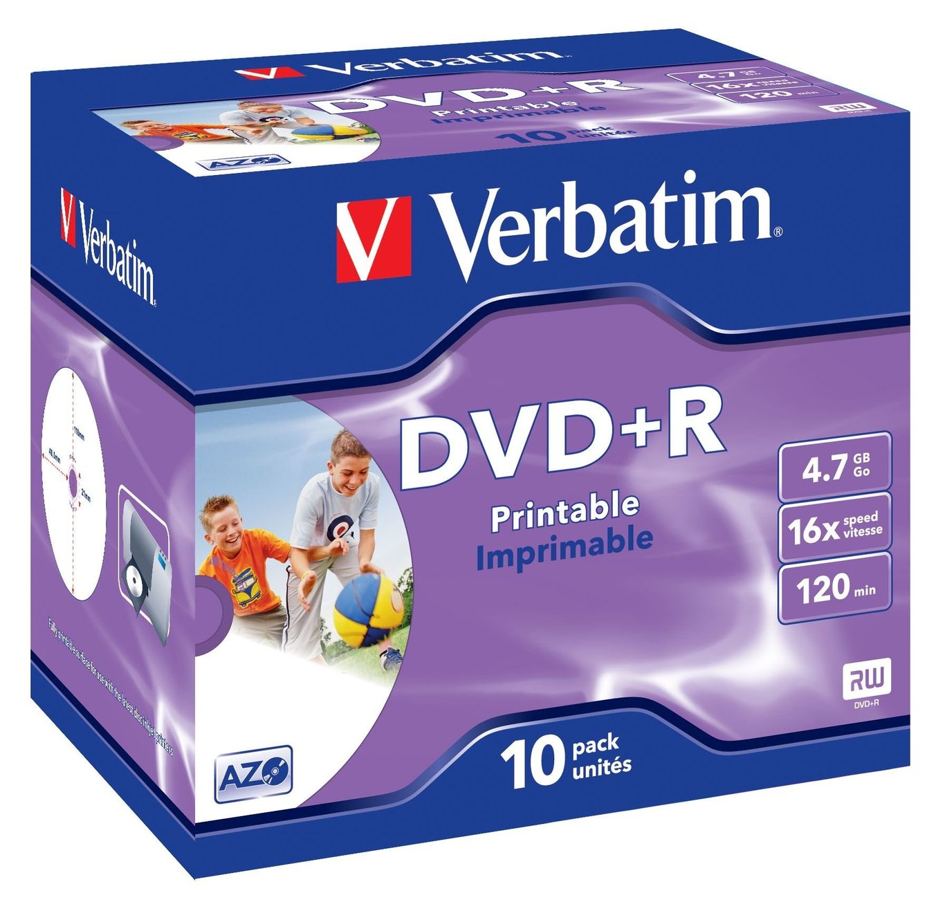 Verbatim DVD+R 16x print wide jewelcase 4,7GB, 10-pack