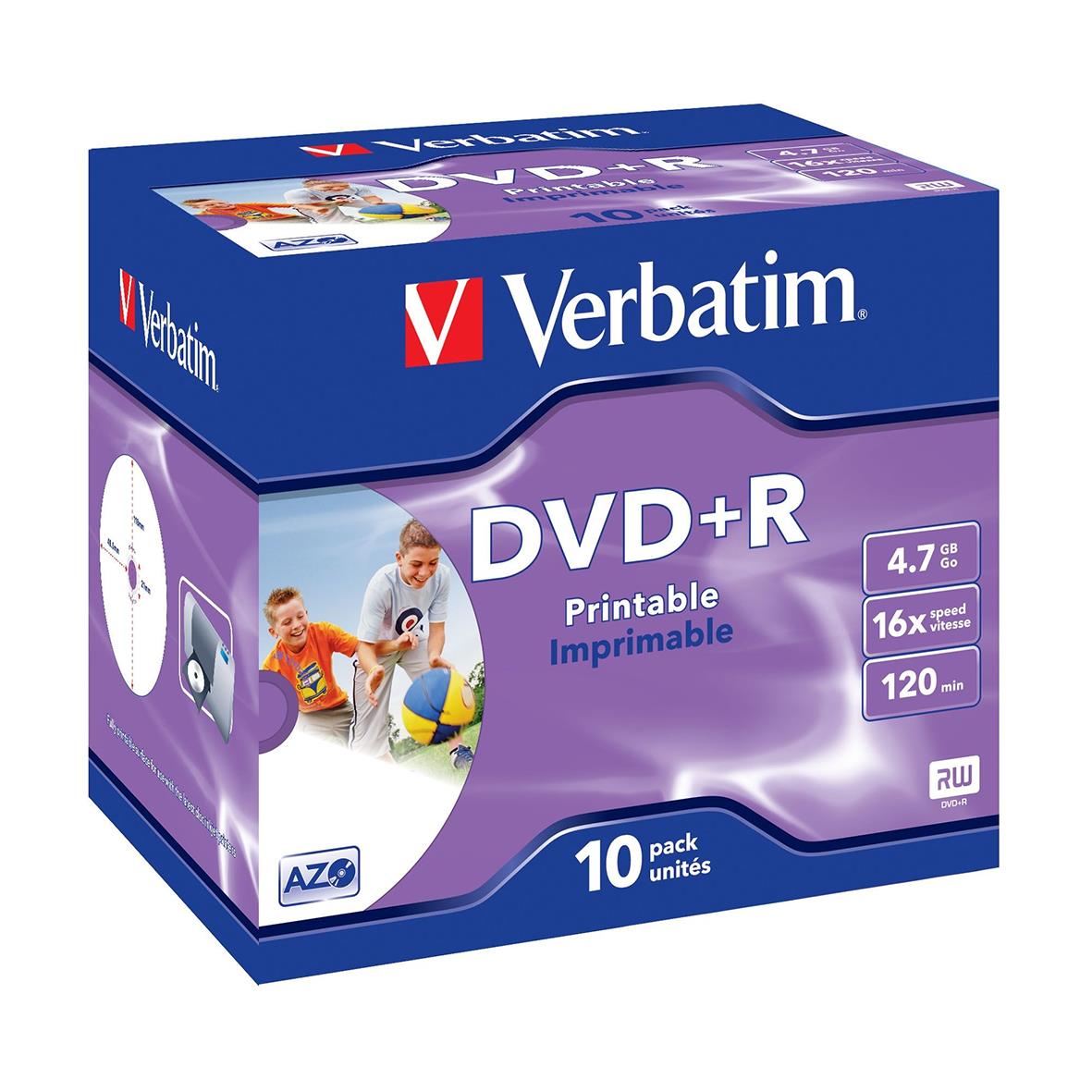 Verbatim DVD+R 16x print wide jewelcase 4,7GB, 10-pack