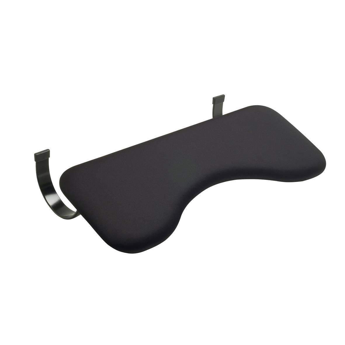 Svart underarmsstödmatta med ergonomisk form och justerbar krok