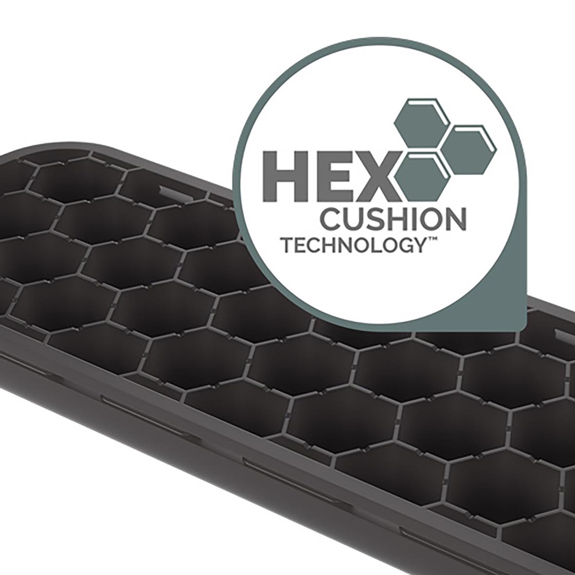 Svart handledsstöd med Hex Cushion-teknik och bikakemönstrad stödyta
