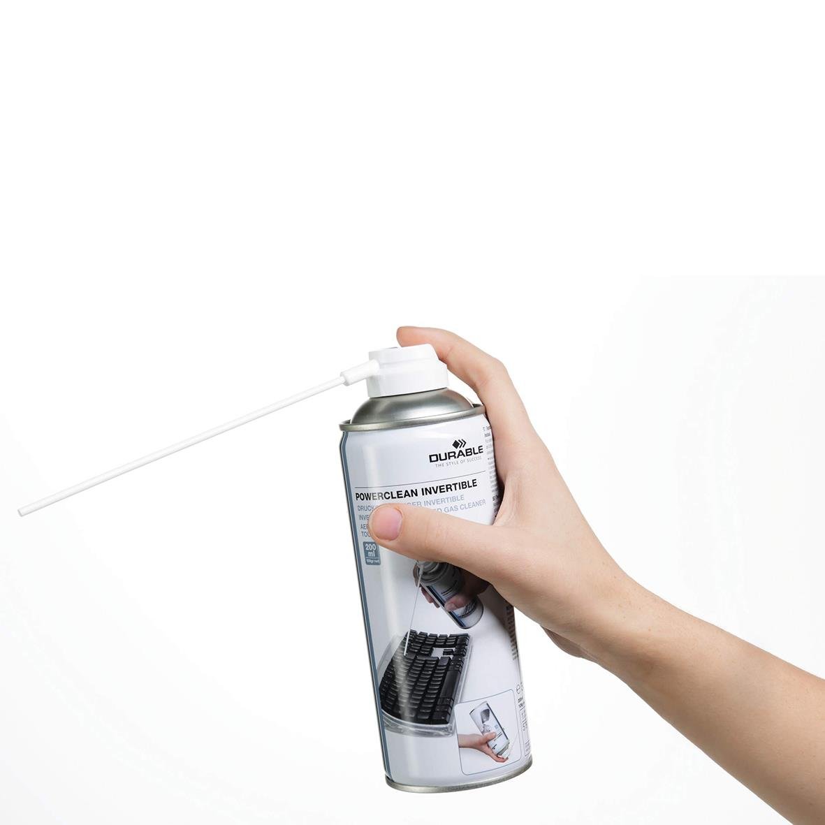Tryckluftsspray Durable Powerclean Invertible 200ml med lång pip för rengöring