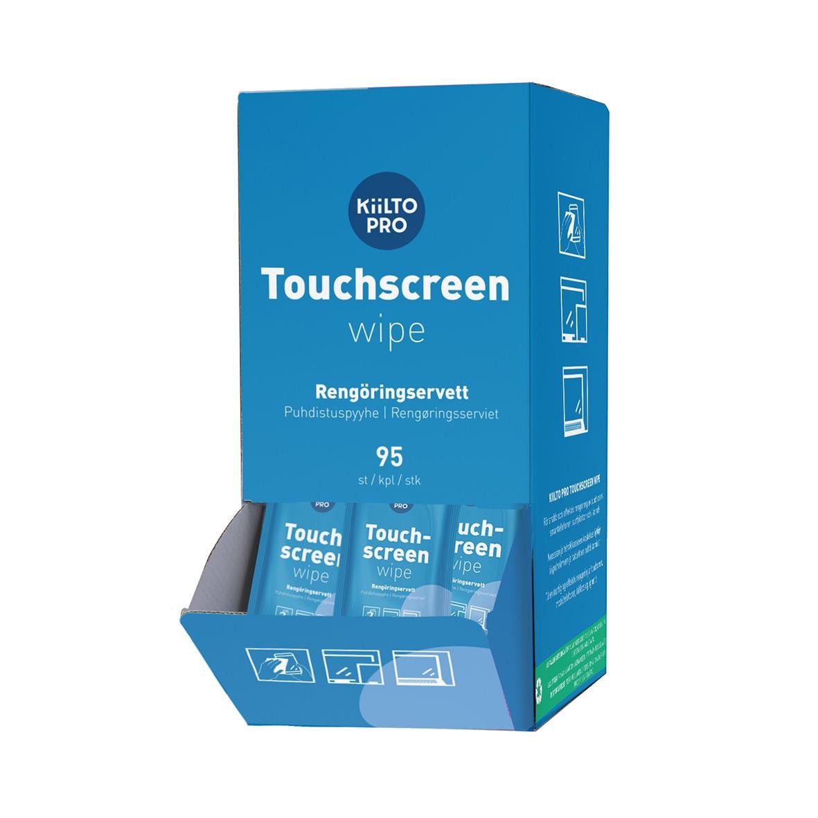 Rengöringsduk Kiilto Pro Touchscreen Wipes Singelpack i blått för rengöring av skärmar