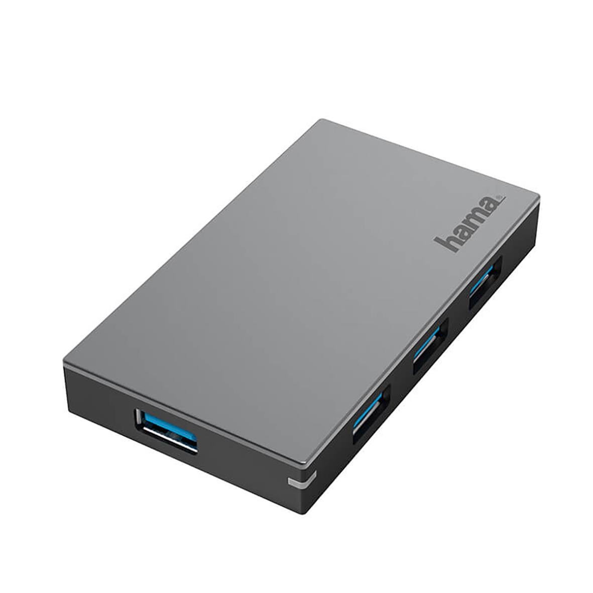 Hama USB-A 3.0 4-port USB-hubb i grått med fyra USB-portar