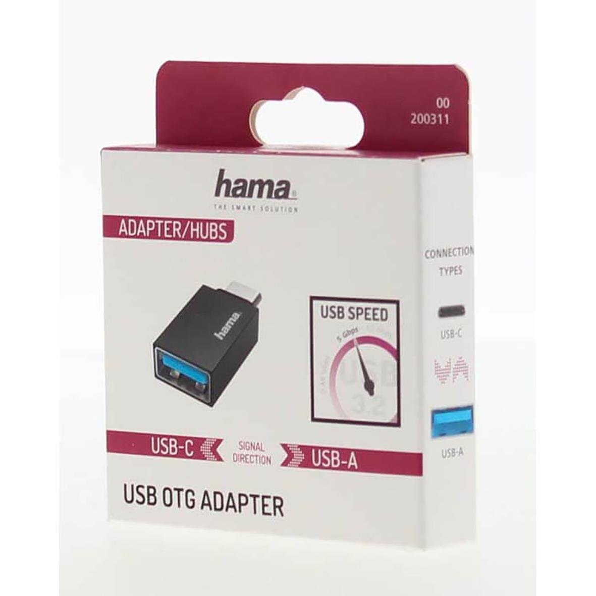 Hama USB-A till USB-C 3,2 Gen1 adapter i förpackning