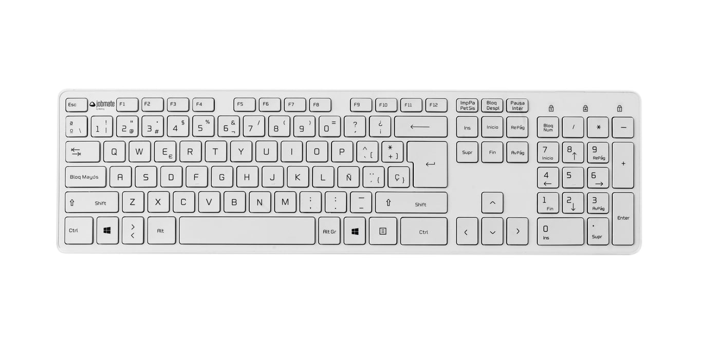 Vit trådlös tangentbord Jobmate Slim med numerisk del och funktionstangenter