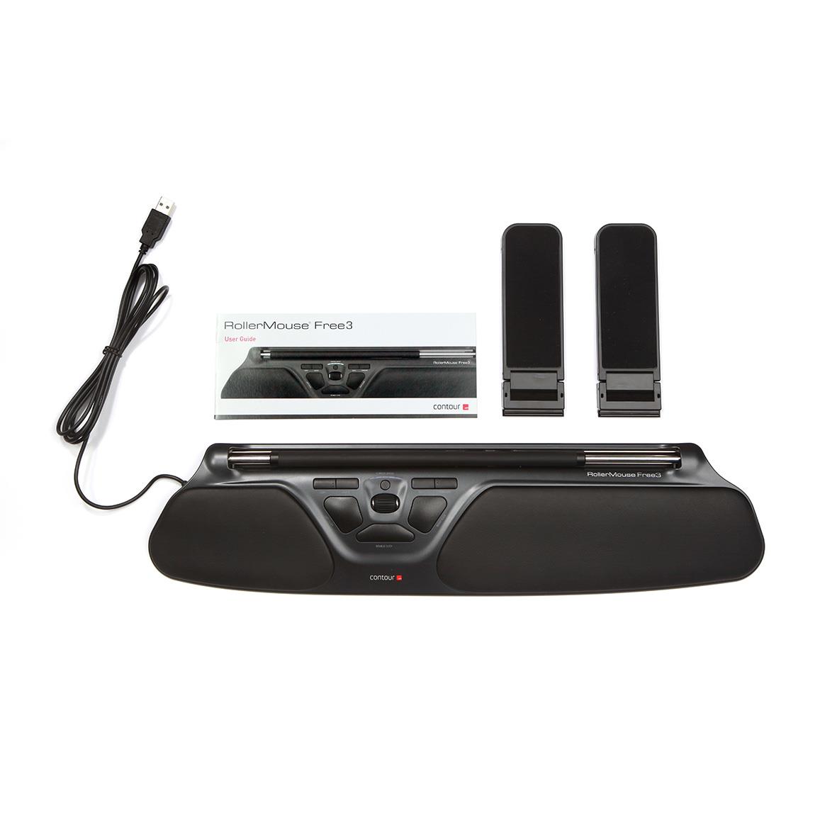 Ergonomisk mus RollerMouse Free3 svart med två trådlösa enheter och USB-kabel