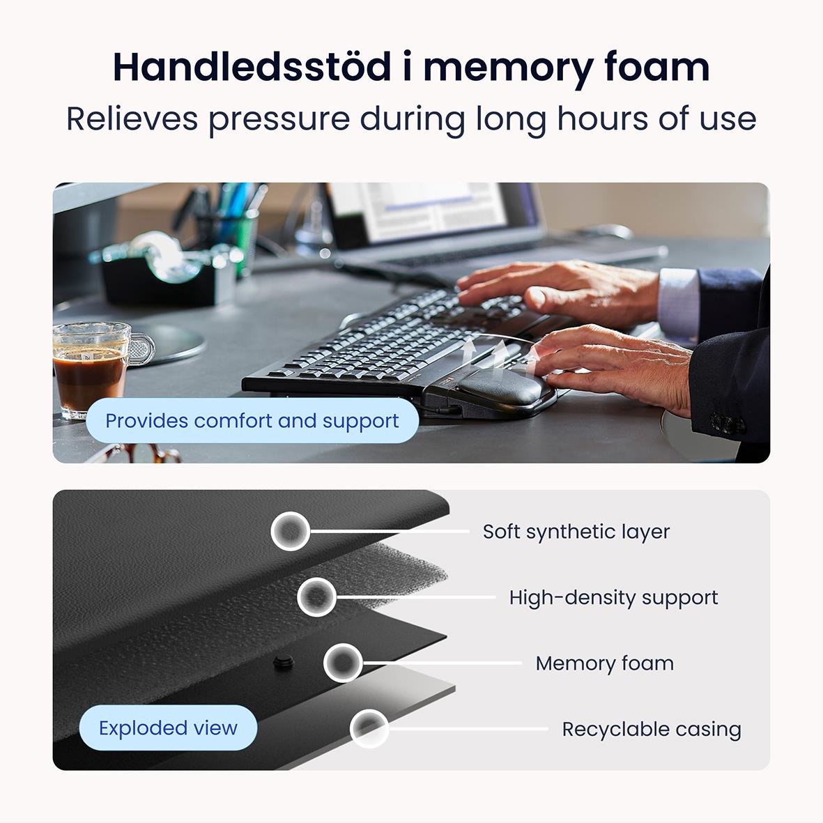 Ergonomisk mus RollerMouse Pro 3 med sladd, svart med pekplatta och tangentbord