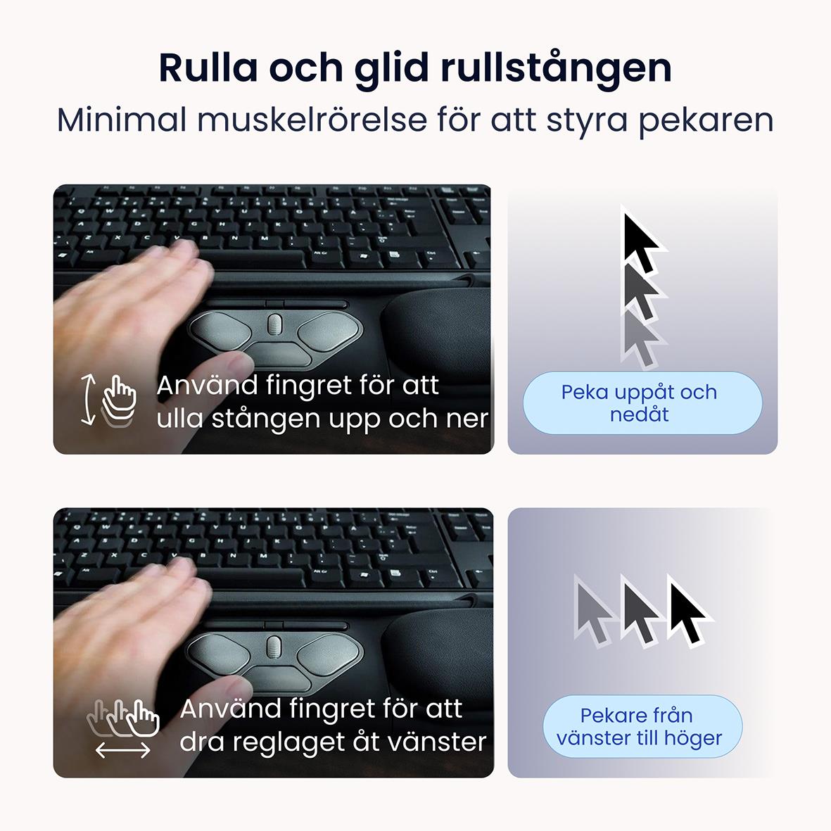 " mus och rollerMouse Pro 3 med sladd, hand som använder musen på en handledsstöd"