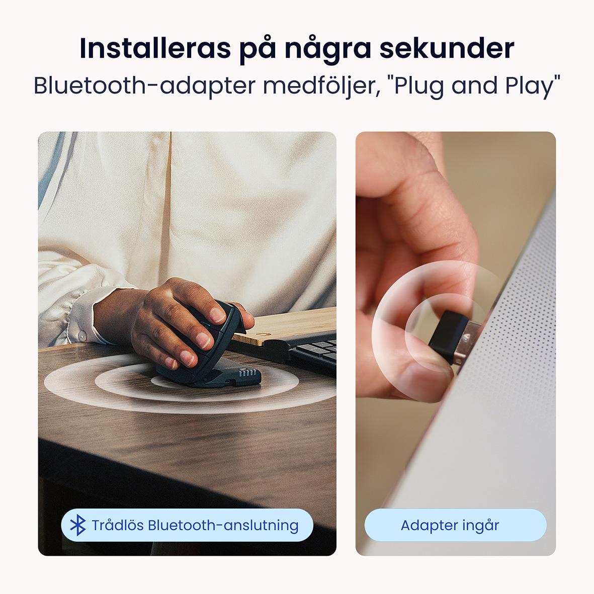 Ergonomisk trådlös mus med roller och form för höger hand