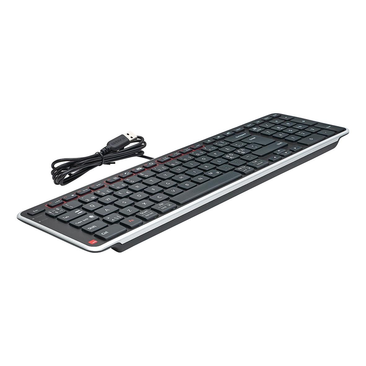 Tangentbord Contour Balance med sladd, svart och silver, platt design