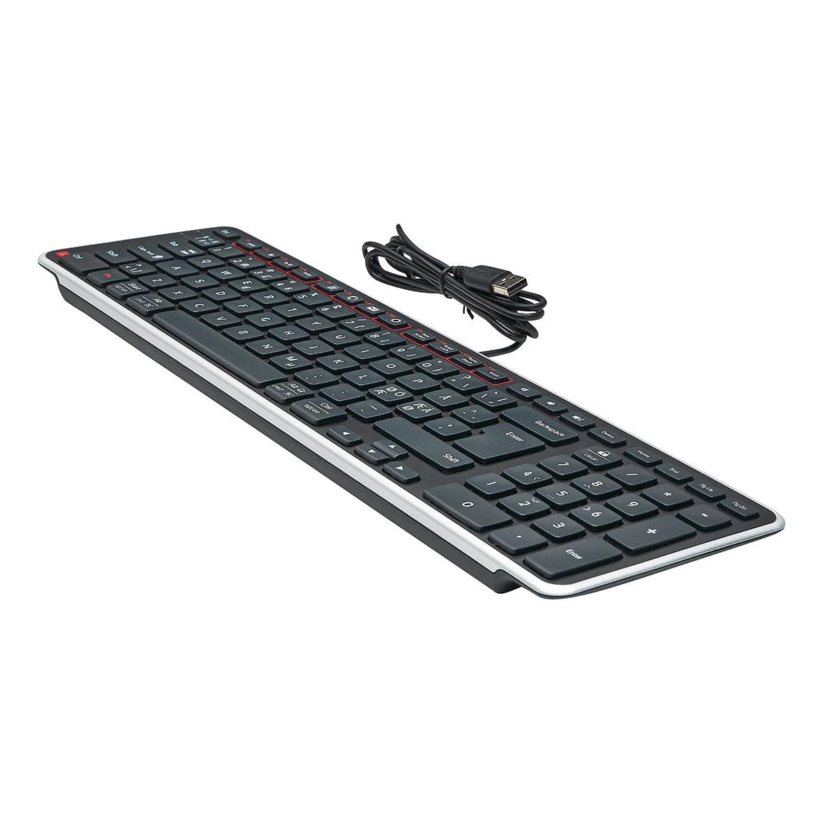 Tangentbord Contour Balance med sladd, svart och silver, platt design
