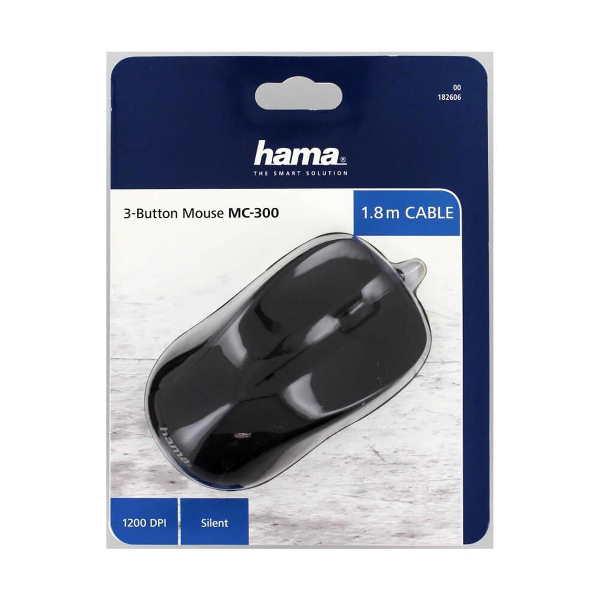 Hama MC-300 trådbunden 3-knappar mus i svart, för datoranvändning