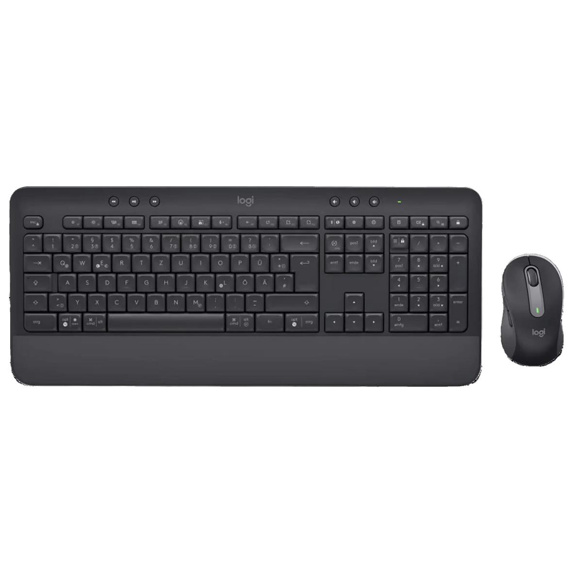 Trådlöst grafitfärgat Logitech Signature MK650-tangentbord med numeriskt tangentbord och matchande mus