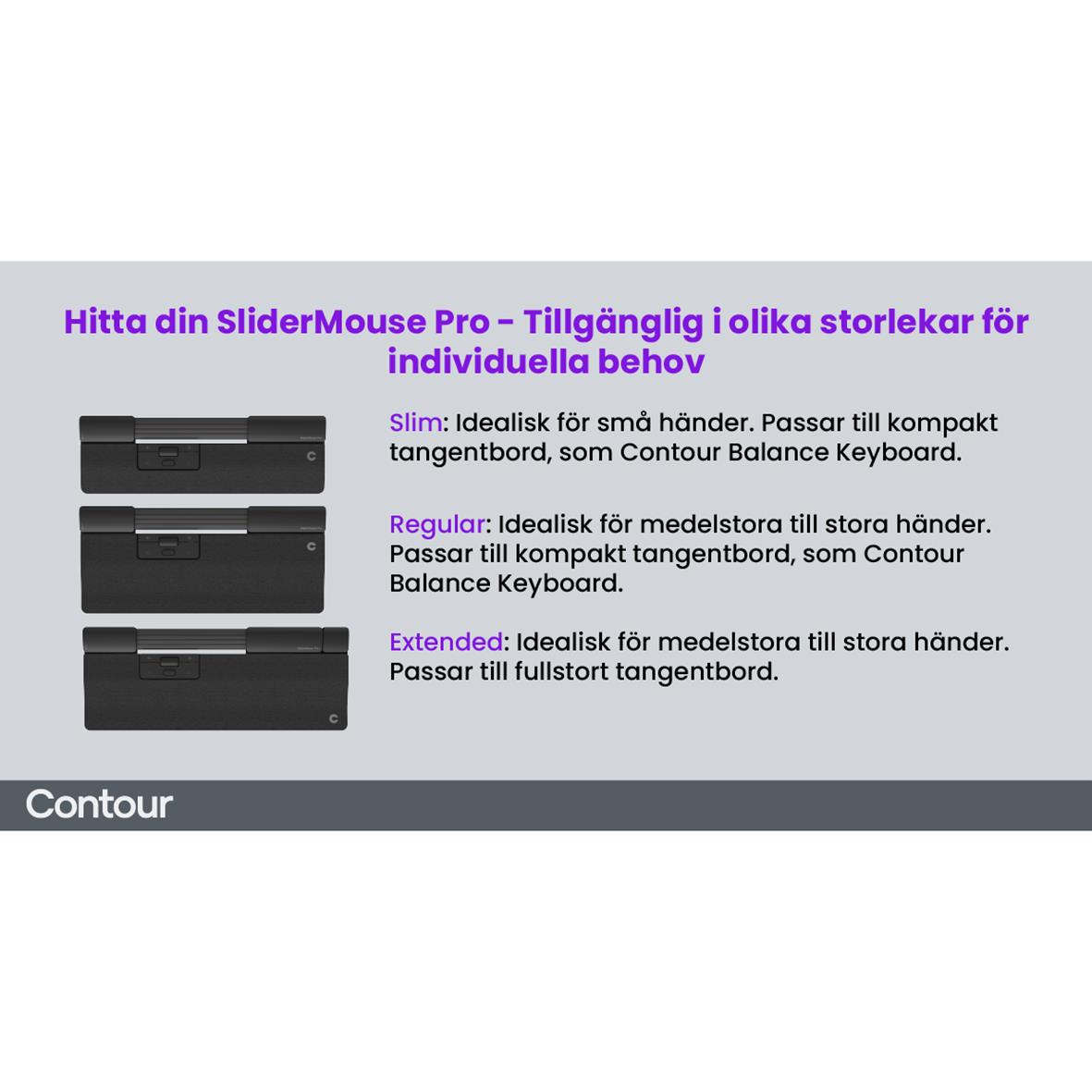 Ergonomisk trådlös SliderMouse Pro i veganläder med tre storlekar för olika behov, passar både små och stora händer.