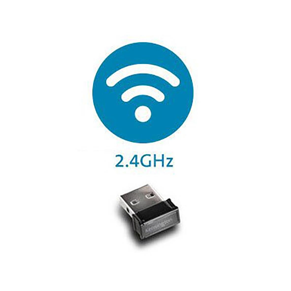 Mus Kensington ValuMouse Trådlös Silver med 2.4GHz Wi-Fi-symbol och USB-adapter