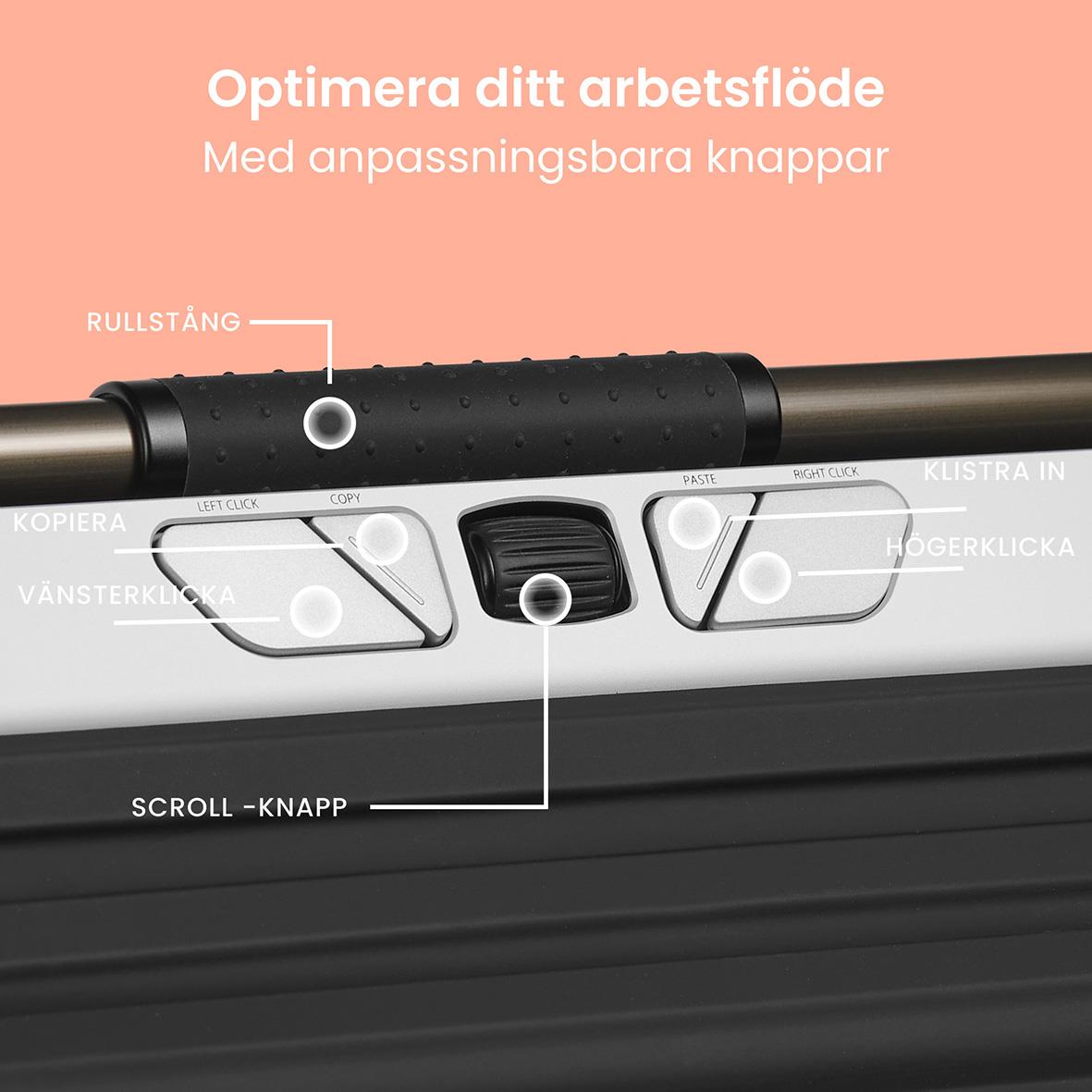 Ergonomisk trådlös mus med rullhjul och handledsstöd, designad för komfort och effektivitet