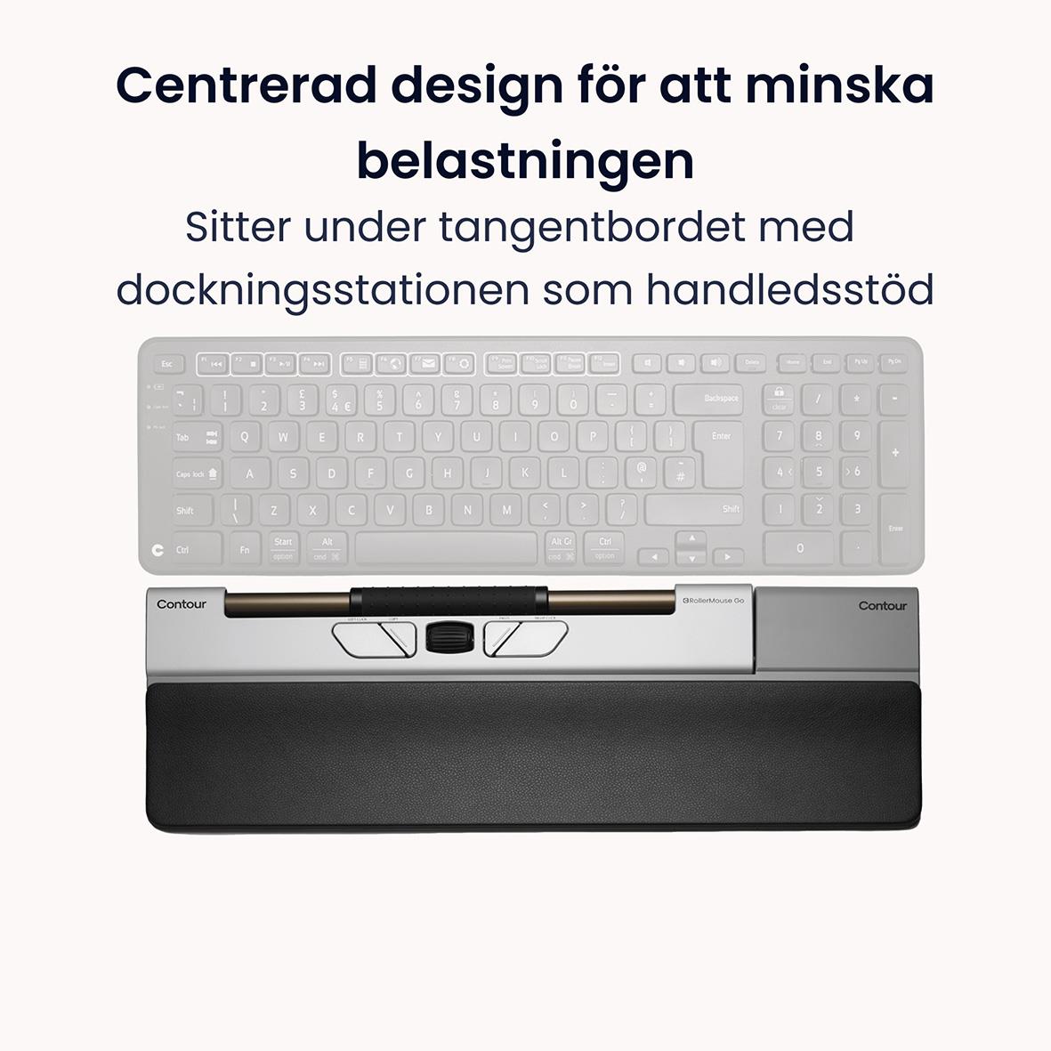 Ergonomisk mus/docka RollerMouse Go Trådlös i svart och silver