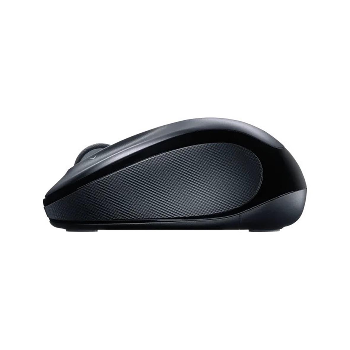 Trådlös svart Logitech M325s mus sett från sidan