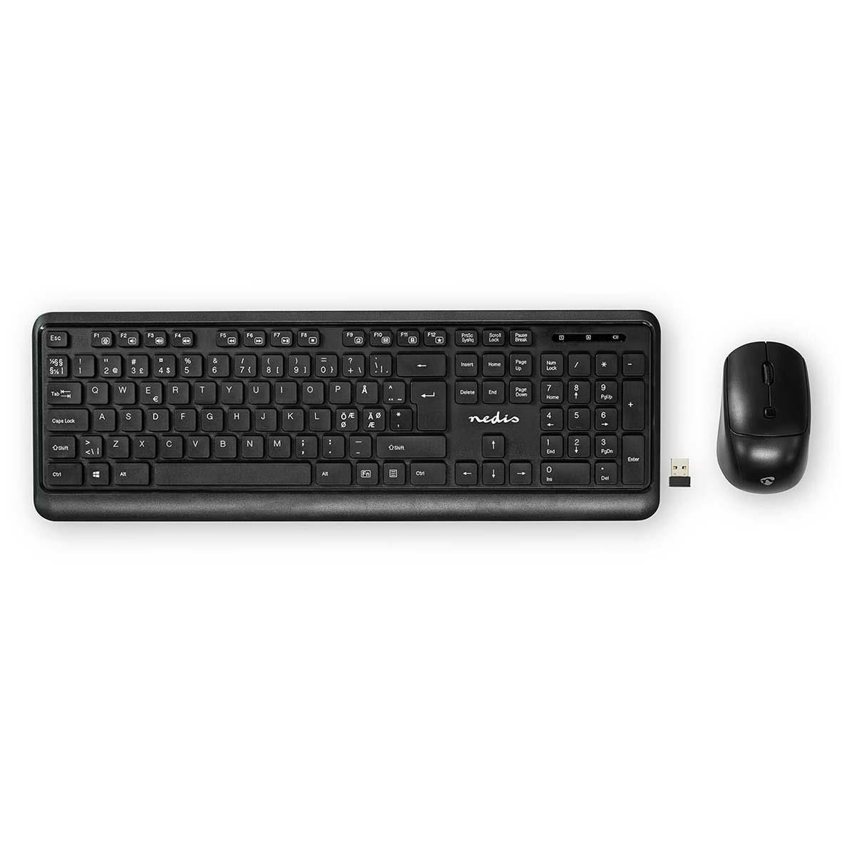 Trådlöst svart tangentbord och mus från Nedis med QWERTY-layout