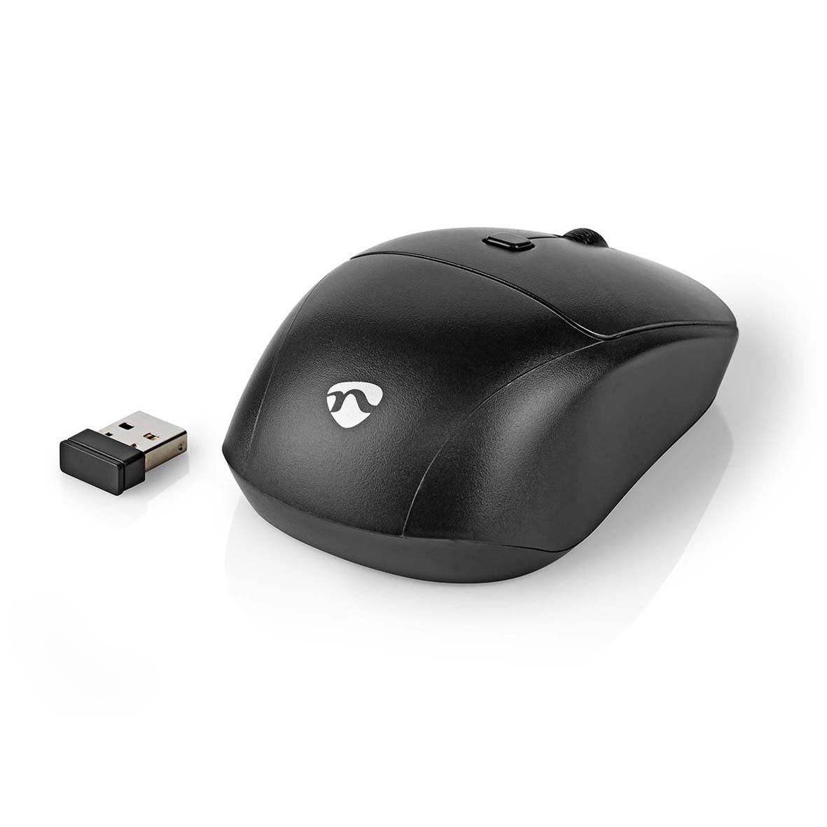 Trådlöst svart tangentbord och mus från Nedis med QWERTY-layout och USB-mottagare