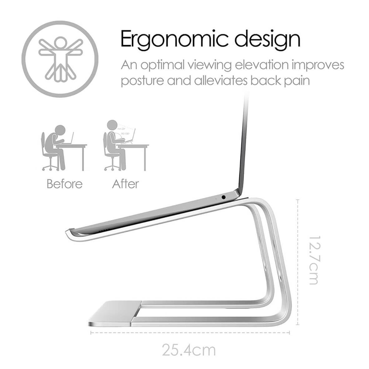 Laptopstöd Desire2 Supreme Pro i aluminium med ergonomisk design och justerbar höjd för bättre hållning