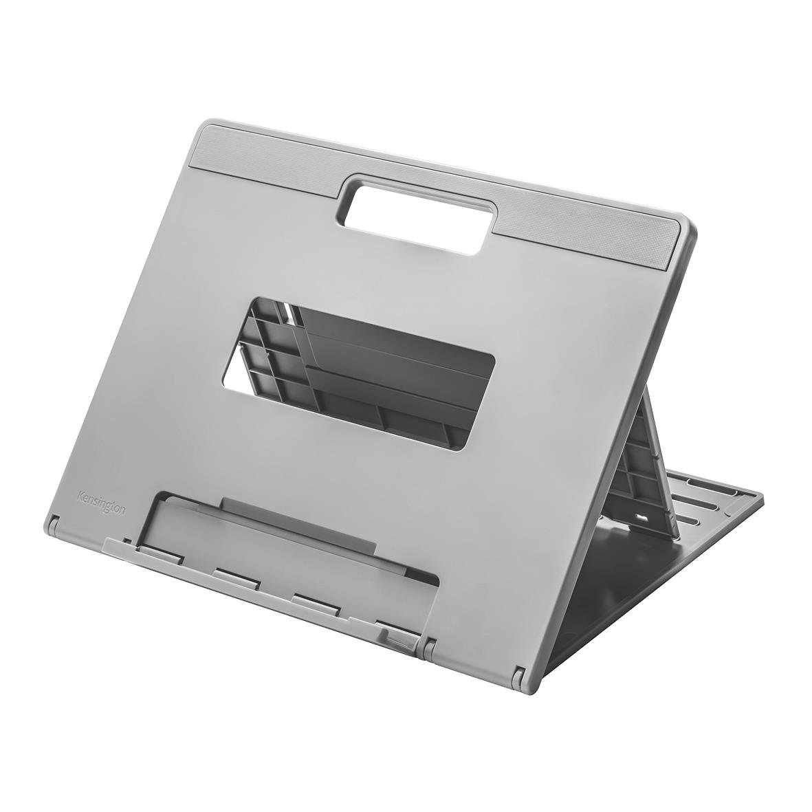 Kensington EasyRiser Go laptopstöd i silver med justerbar vinkel och handtag för bärbarhet