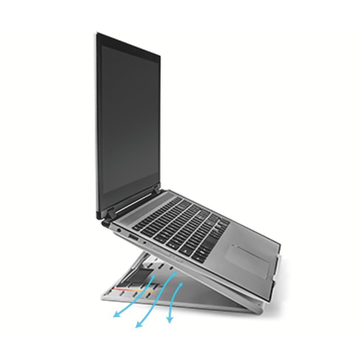Laptopstöd Kensington EasyRiser Go som lyfter en laptop för bättre ergonomi