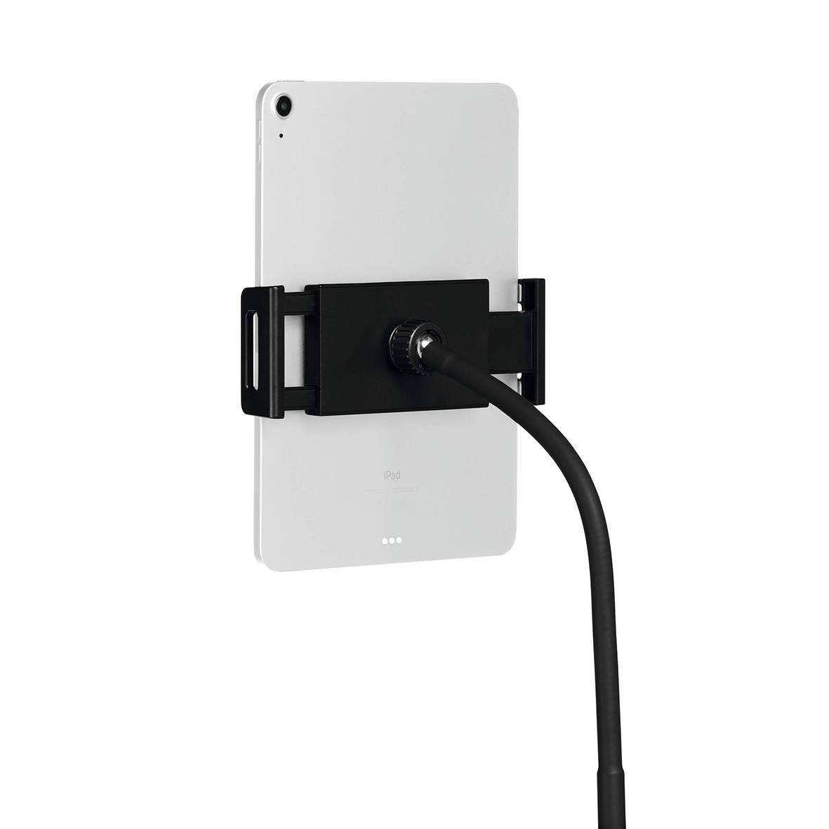 Svart surfplattehållare Twist Golv som håller en surfplatta och en kabel