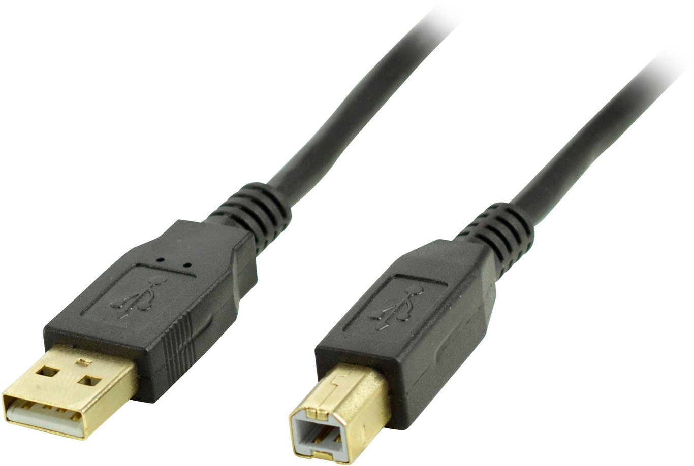 USB 2 kabel A-B hane/hane 2m med svart kabel och guldpläterade kontakter