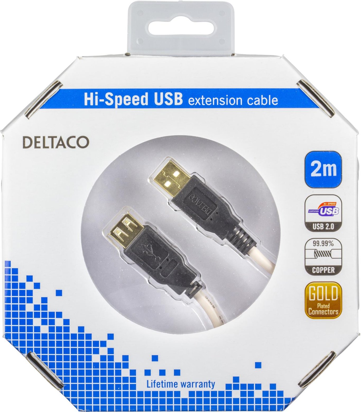 Deltaco USB 2 kabel A-A hane/hane 1,8m för snabba dataöverföringar