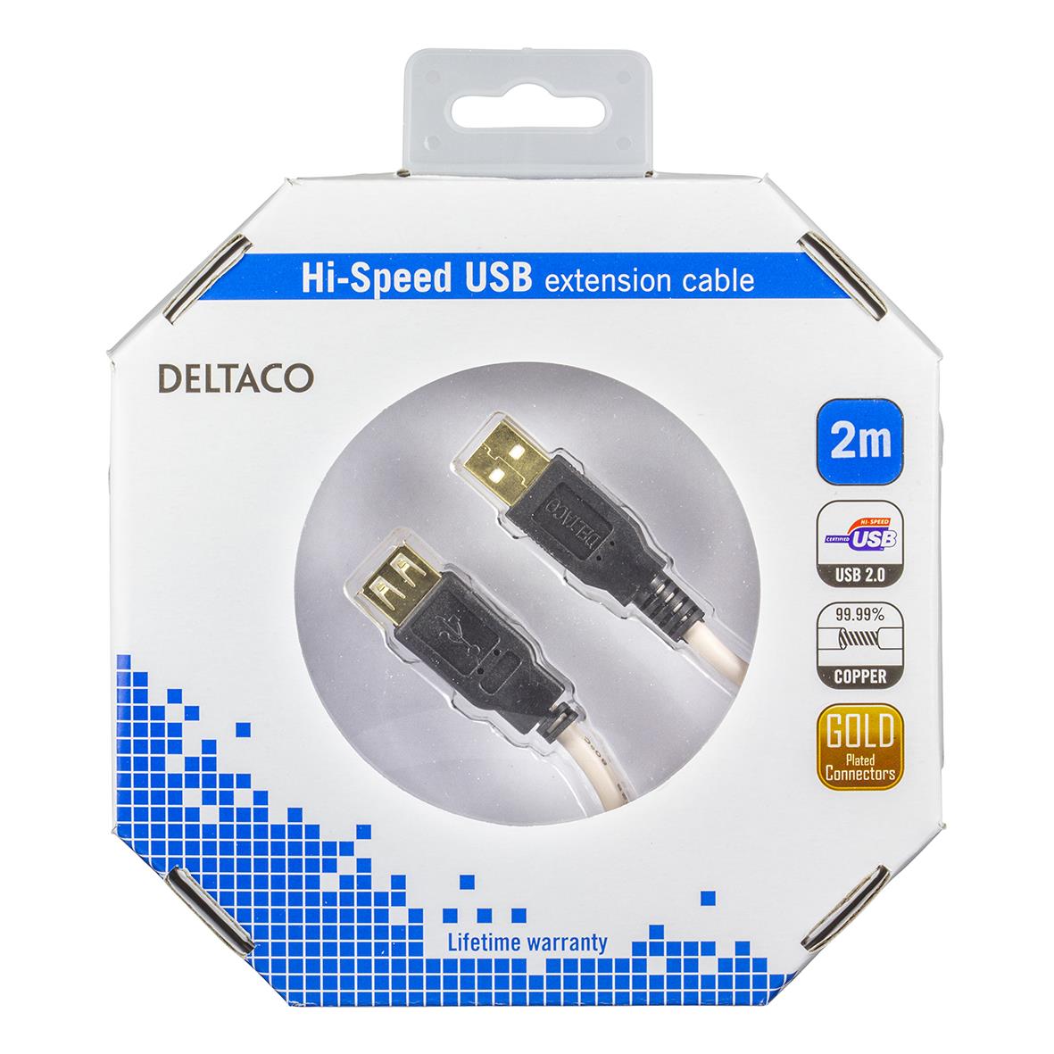 Deltaco USB 2 kabel A-A hane/hane 1,8m för snabba dataöverföringar