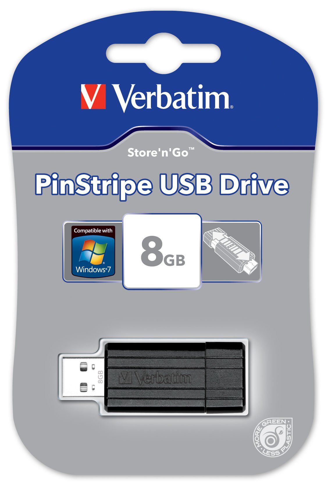 Svart USB-minne Verbatim PinStripe 8GB i plastförpackning