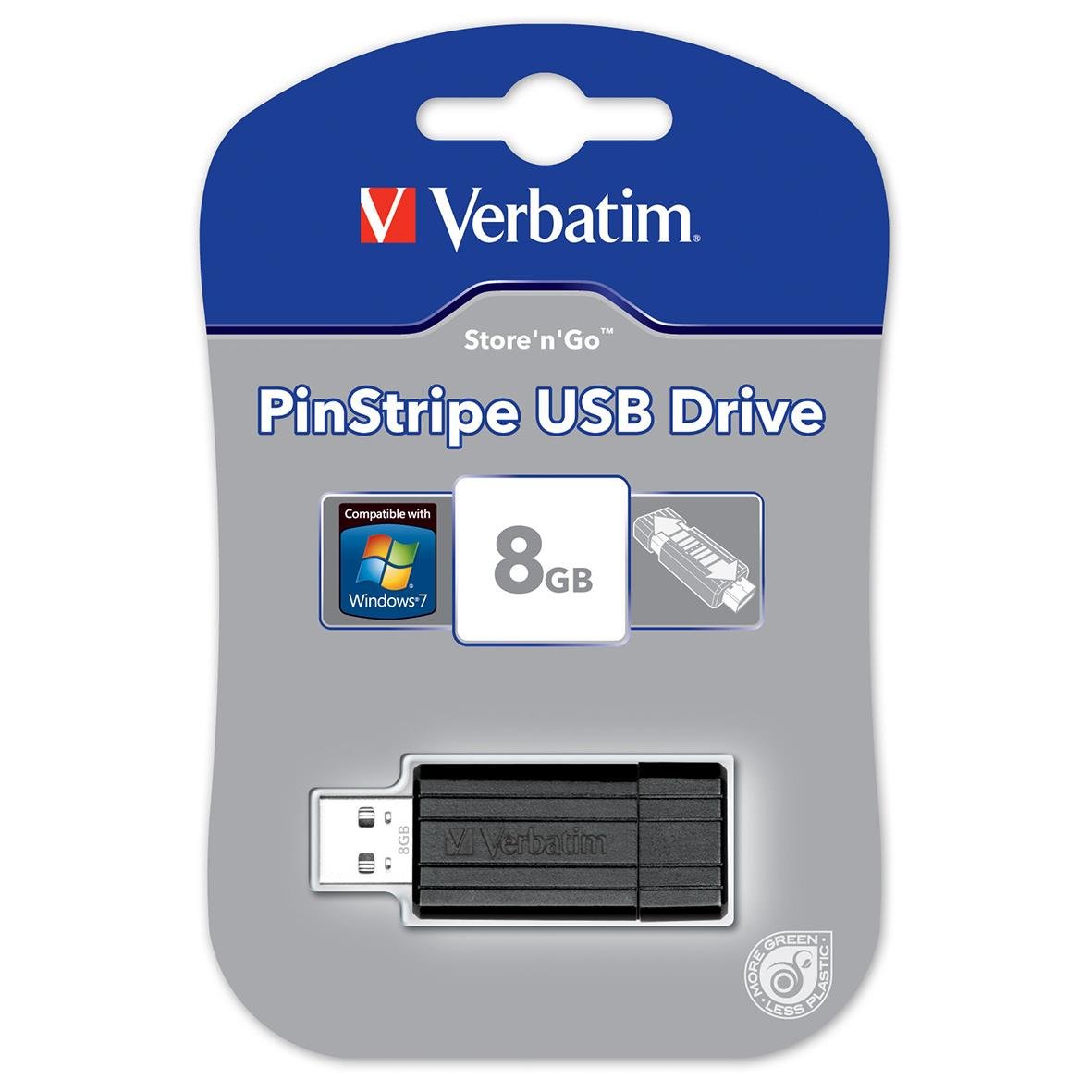Svart USB-minne Verbatim PinStripe 8GB i plastförpackning