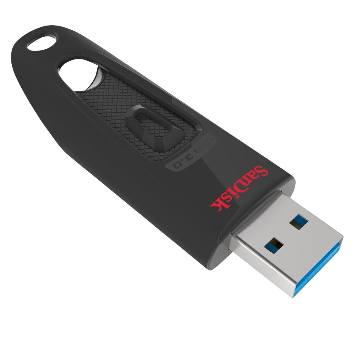 Sandisk Ultra 3.0 USB-minne 64GB med svart plastkåpa och blå USB-kontakt