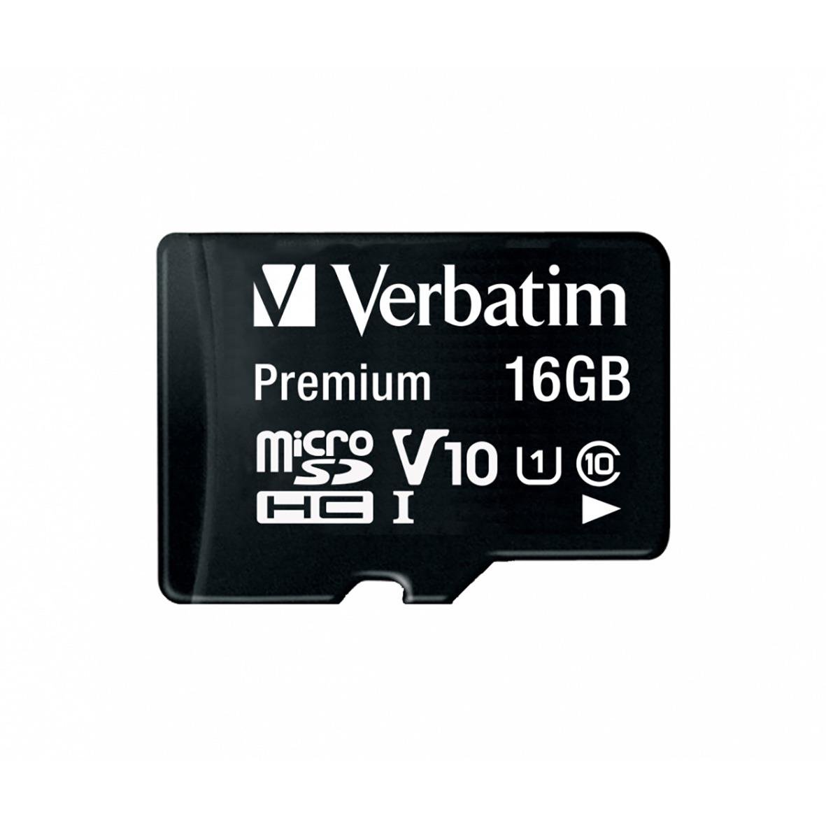 Verbatim micro SDHC-kort med 16 GB lagringskapacitet och snabbhet på 80 MB/s, för foto och video