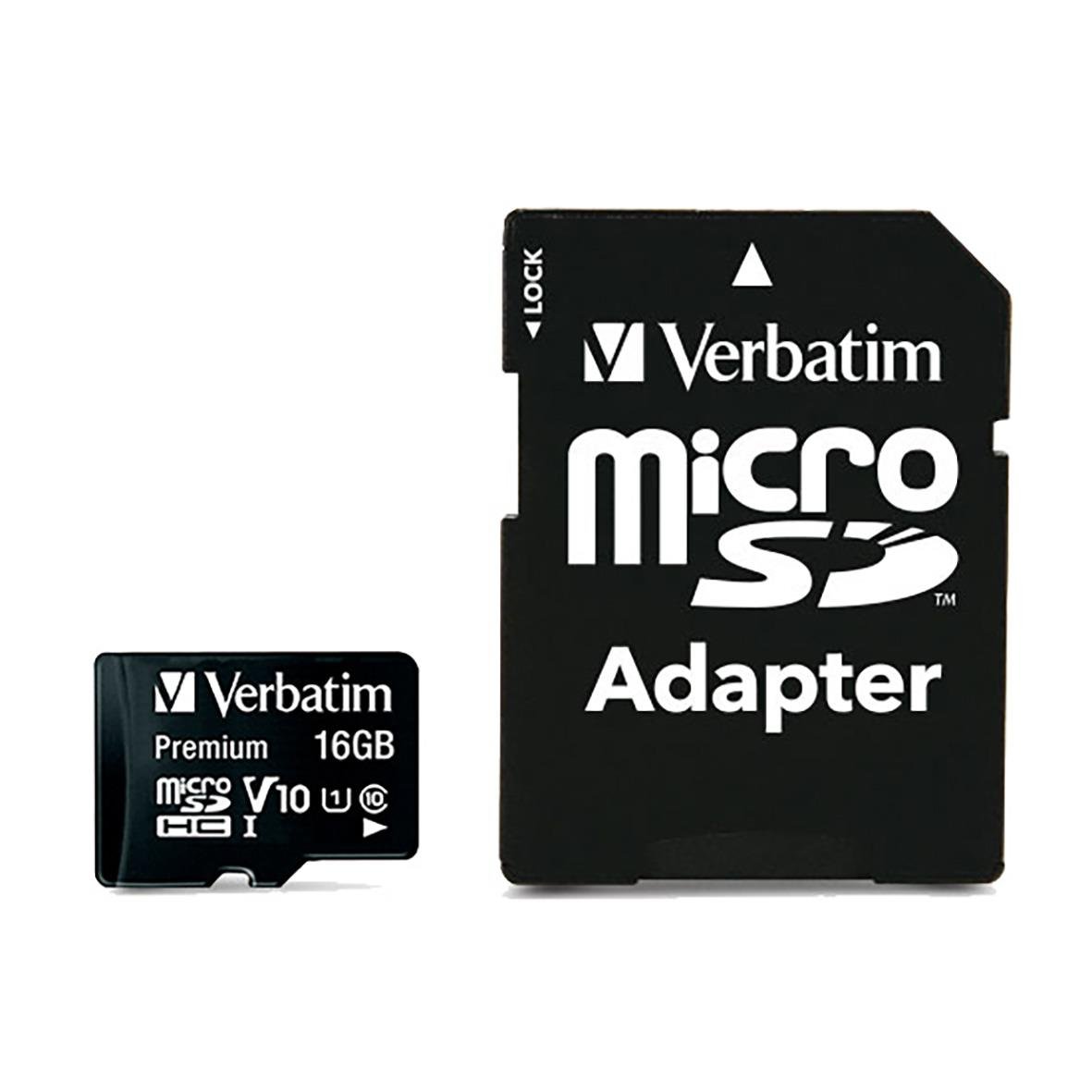 Minneskort Verbatim microSDHC 16GB med svart plast och märkning för lagring