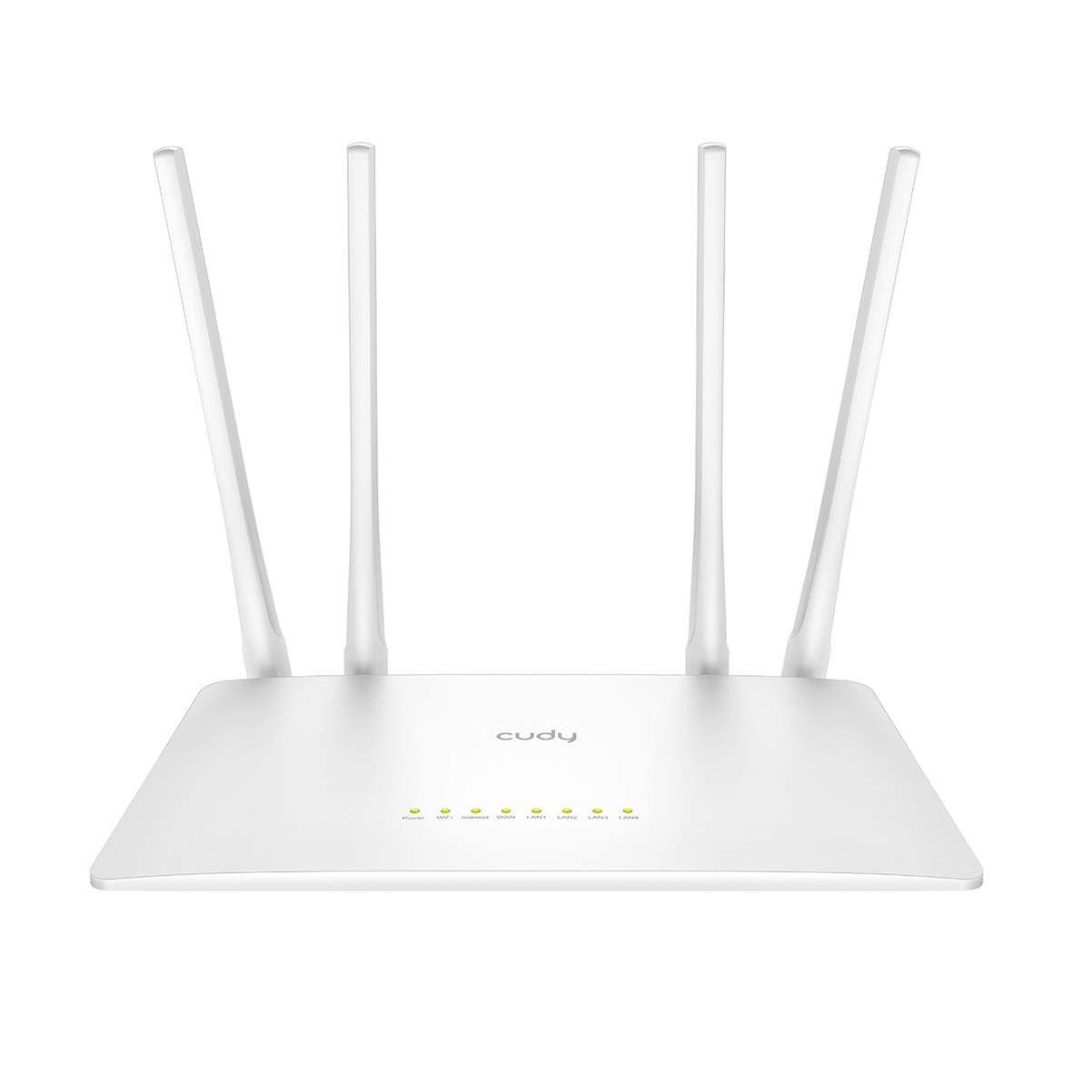 Vit Wi-Fi-router Cudy WR1200 AC1200 med fem antenner