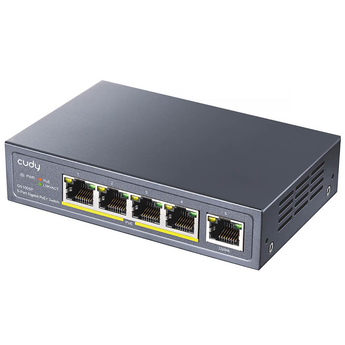 Cudy GS1005P 5-port Gigabit PoE+ switch med 60W, svart, nätverksutrustning