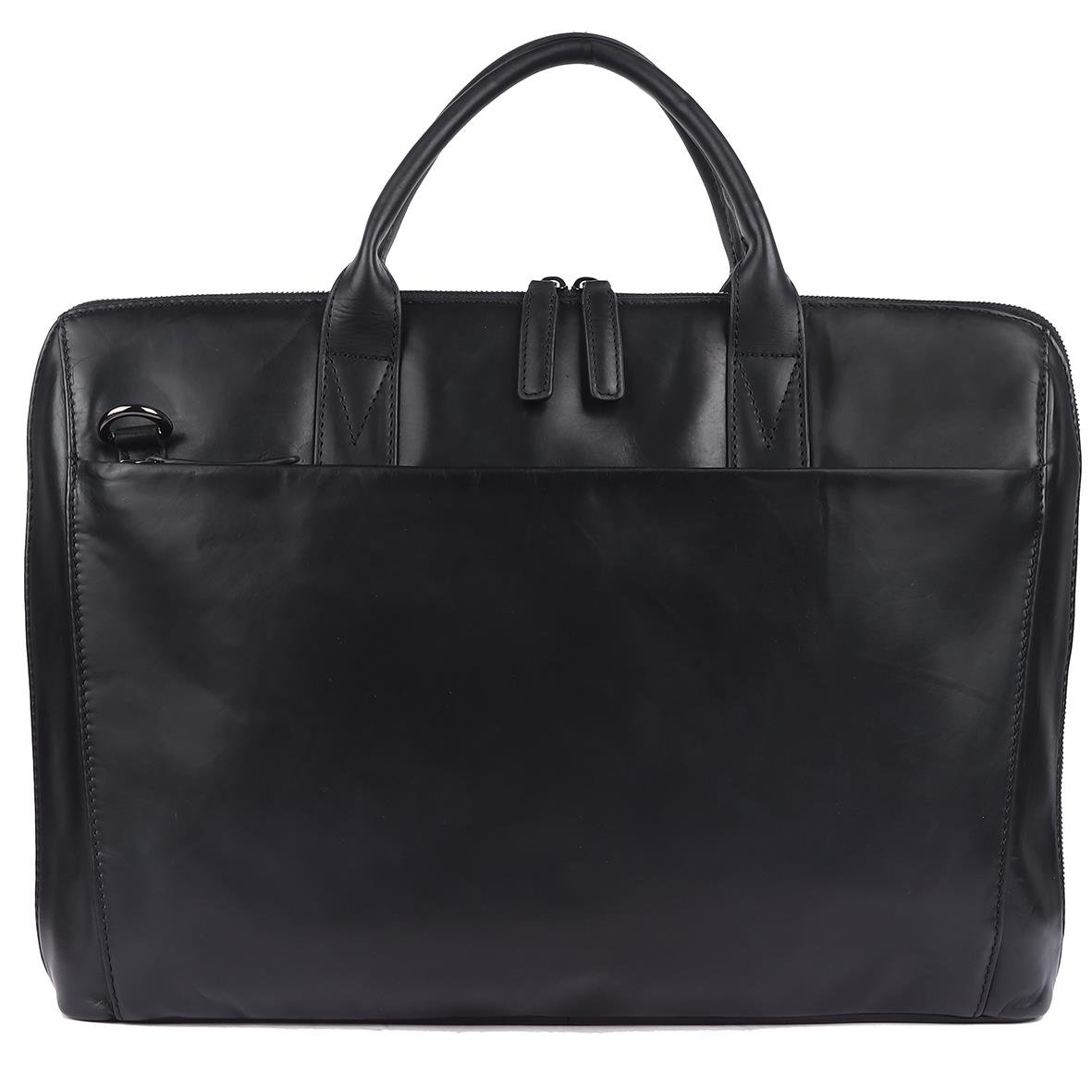 Svart skinn Datorväska Minori för 15 tum med handtag och blixtlås