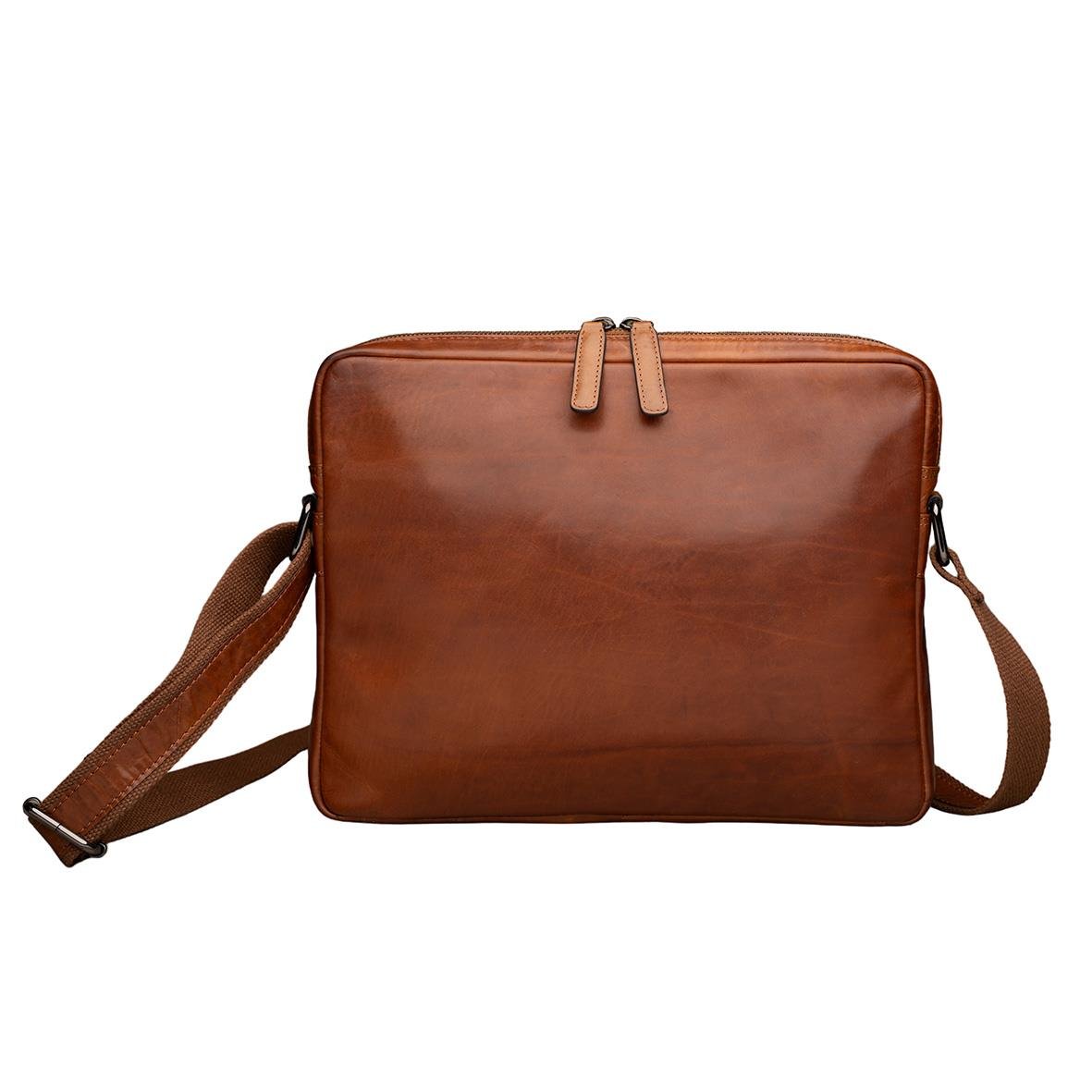 Modena skinn iPadväska i cognacfärgat läder med axelrem