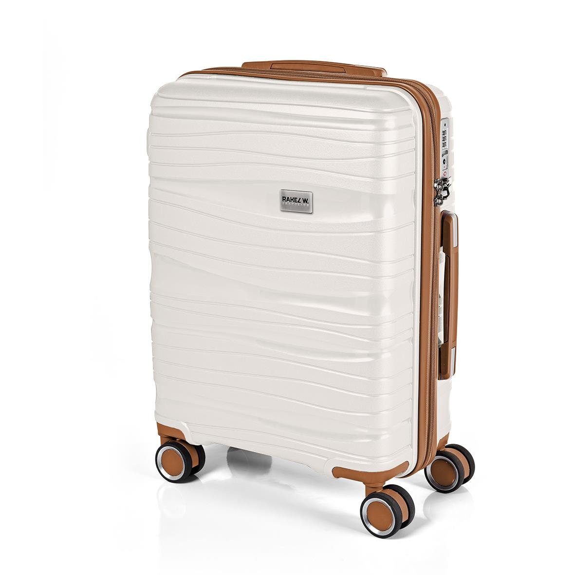 Vit resväska från RW Trawel Alfrida Collection med fyra hjul och bruna detaljer