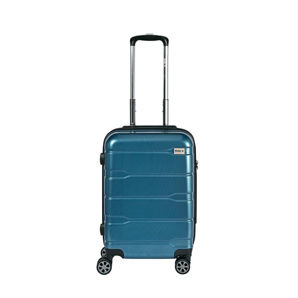 Blå resväska med utbyggbar handtag och fyra hjul