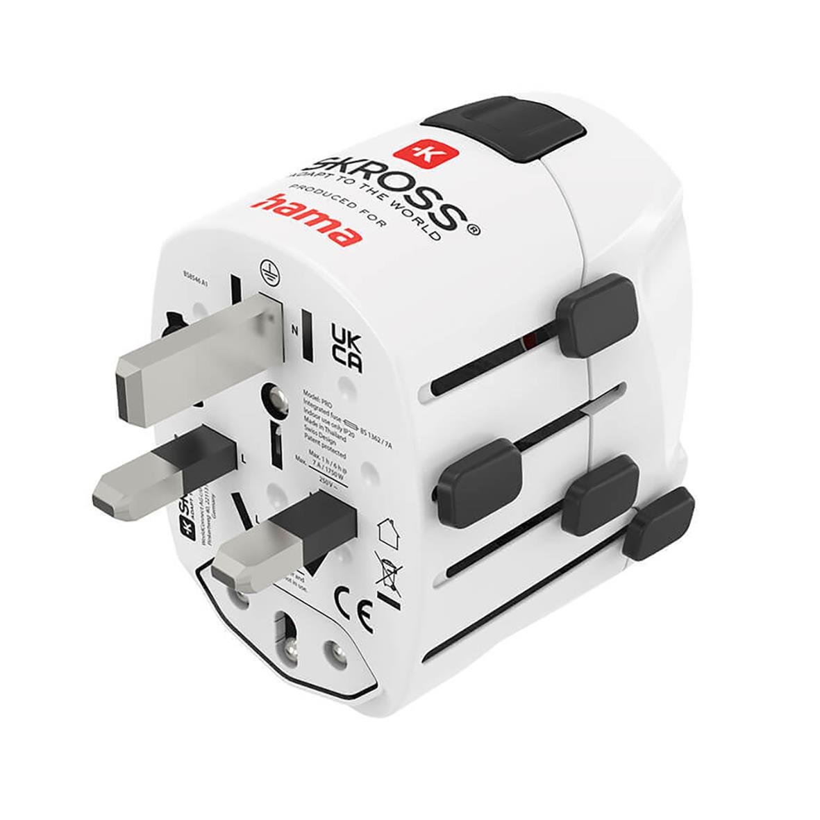 Reseadapter Hama Pro EU-World 3-Pin med justerbara kontakter och strömbrytare