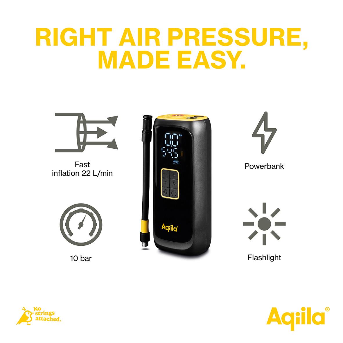 Luftpump Aqiila Airbird C4 batteridriven med digital display, powerbank, ficklampa och snabb inflation