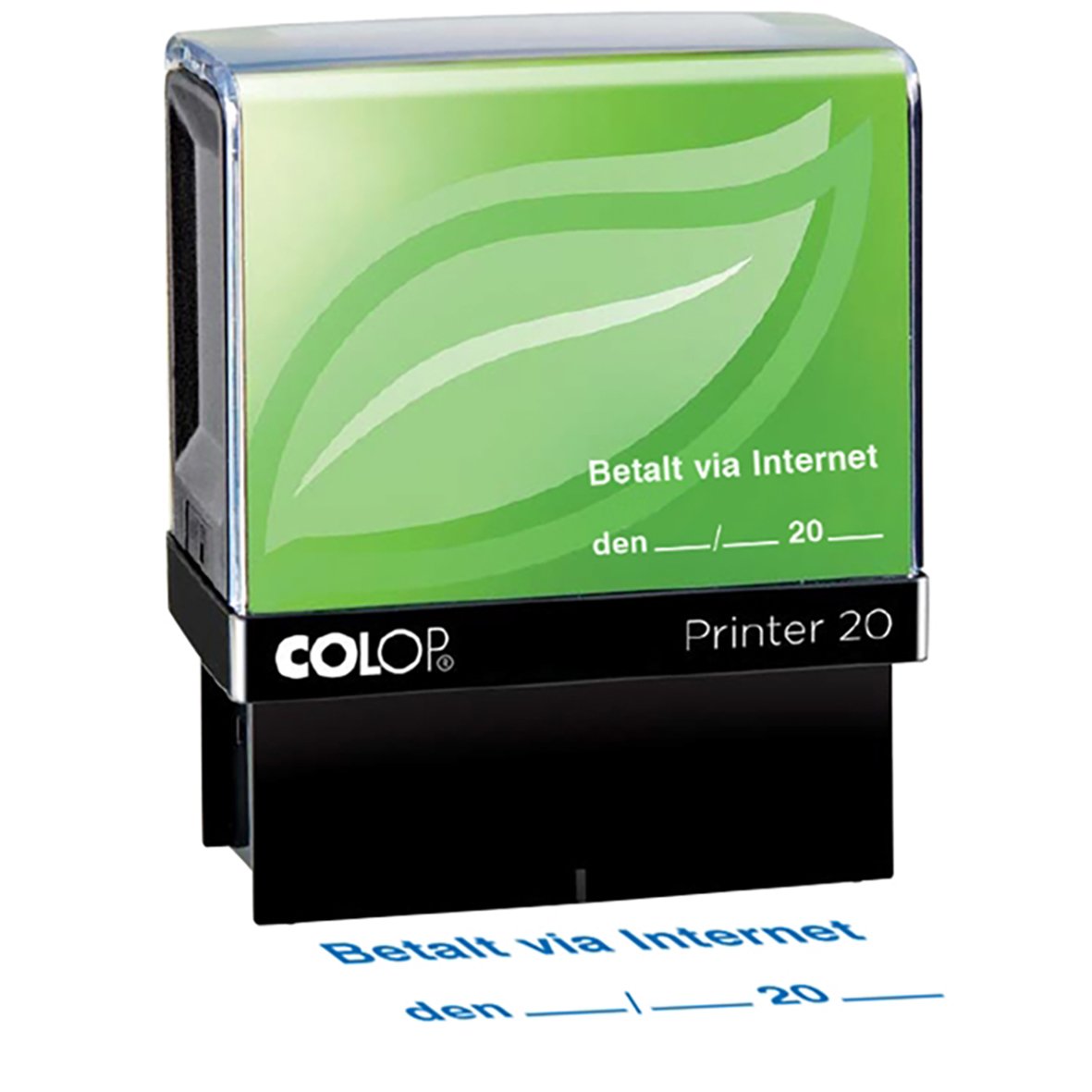 Grön stämpel Colop Green Line 20/L för betalning via internet