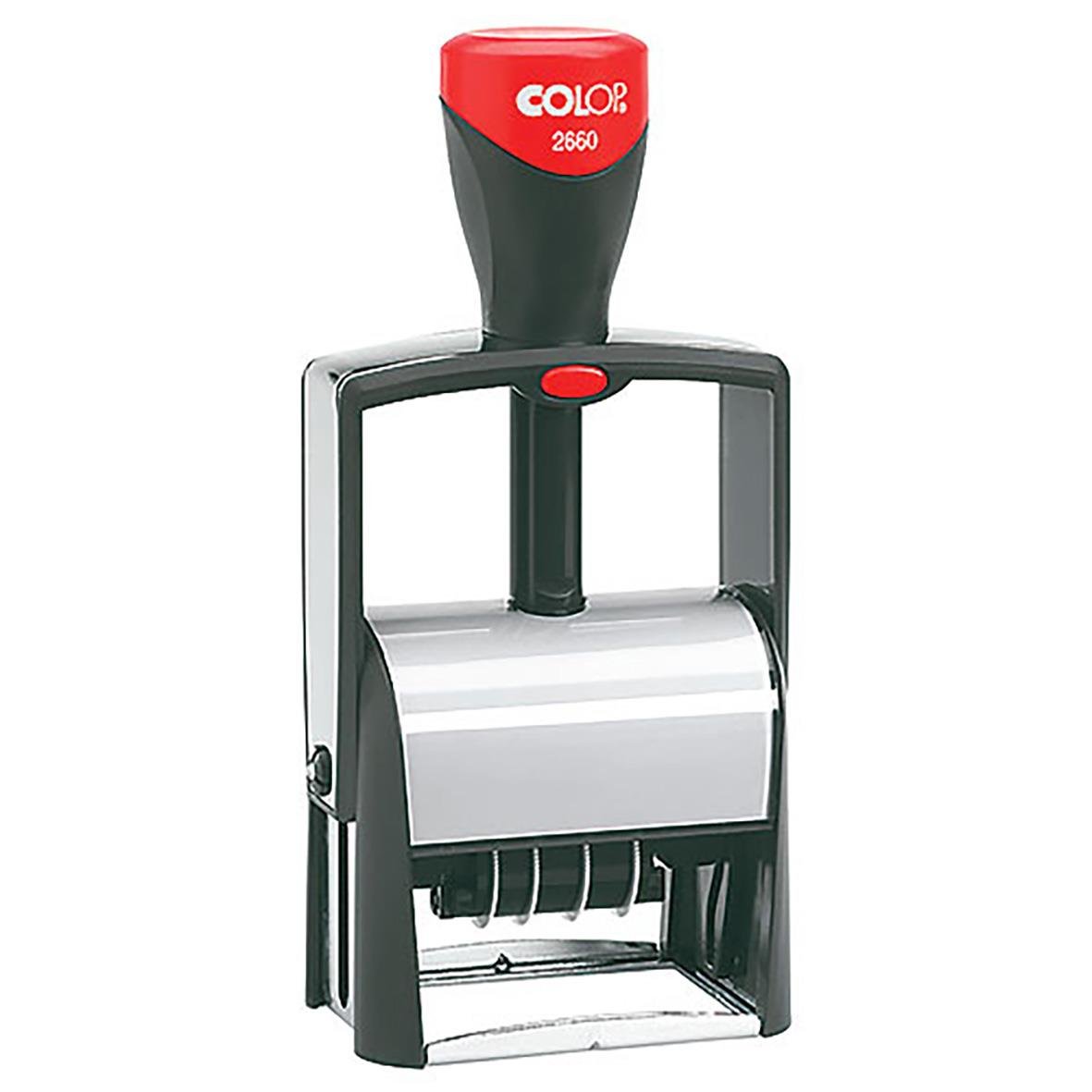 Colop Datum S2660 stämpel med plats för egen text, röd och svart design