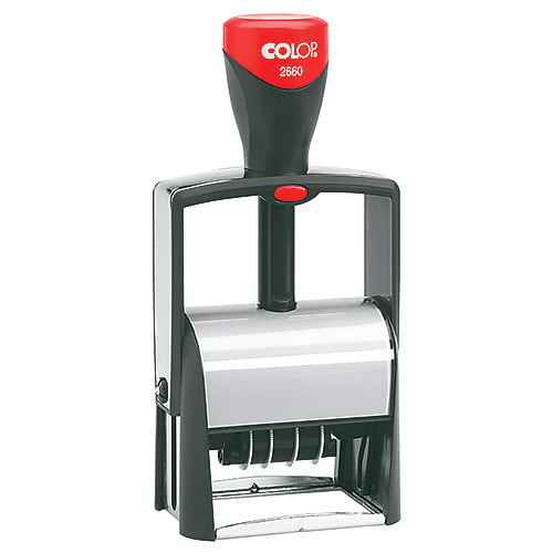 Colop Datum S2660 stämpel med plats för egen text, röd och svart design