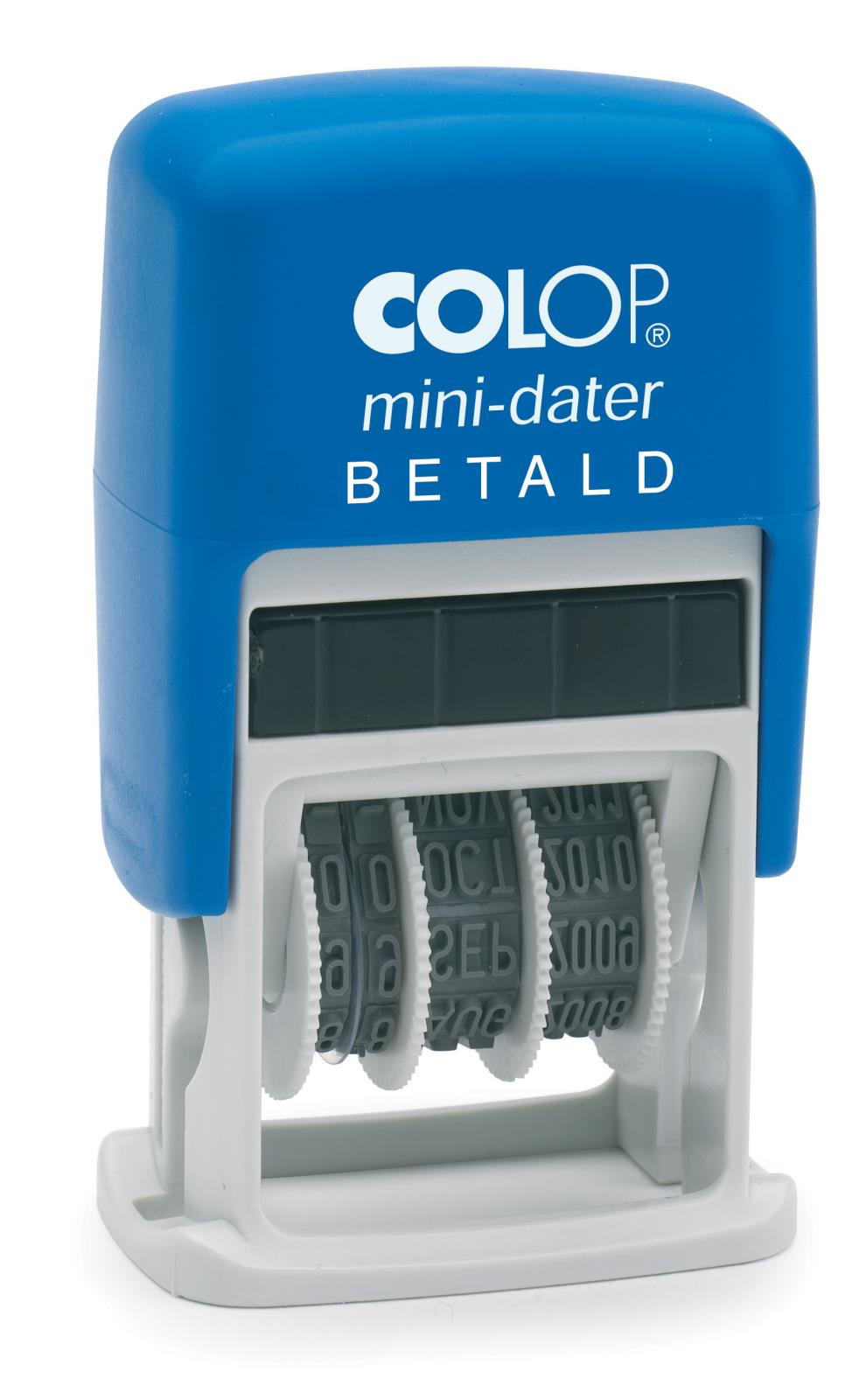 Blå Colop S160 stämpel med datum och betald markerad