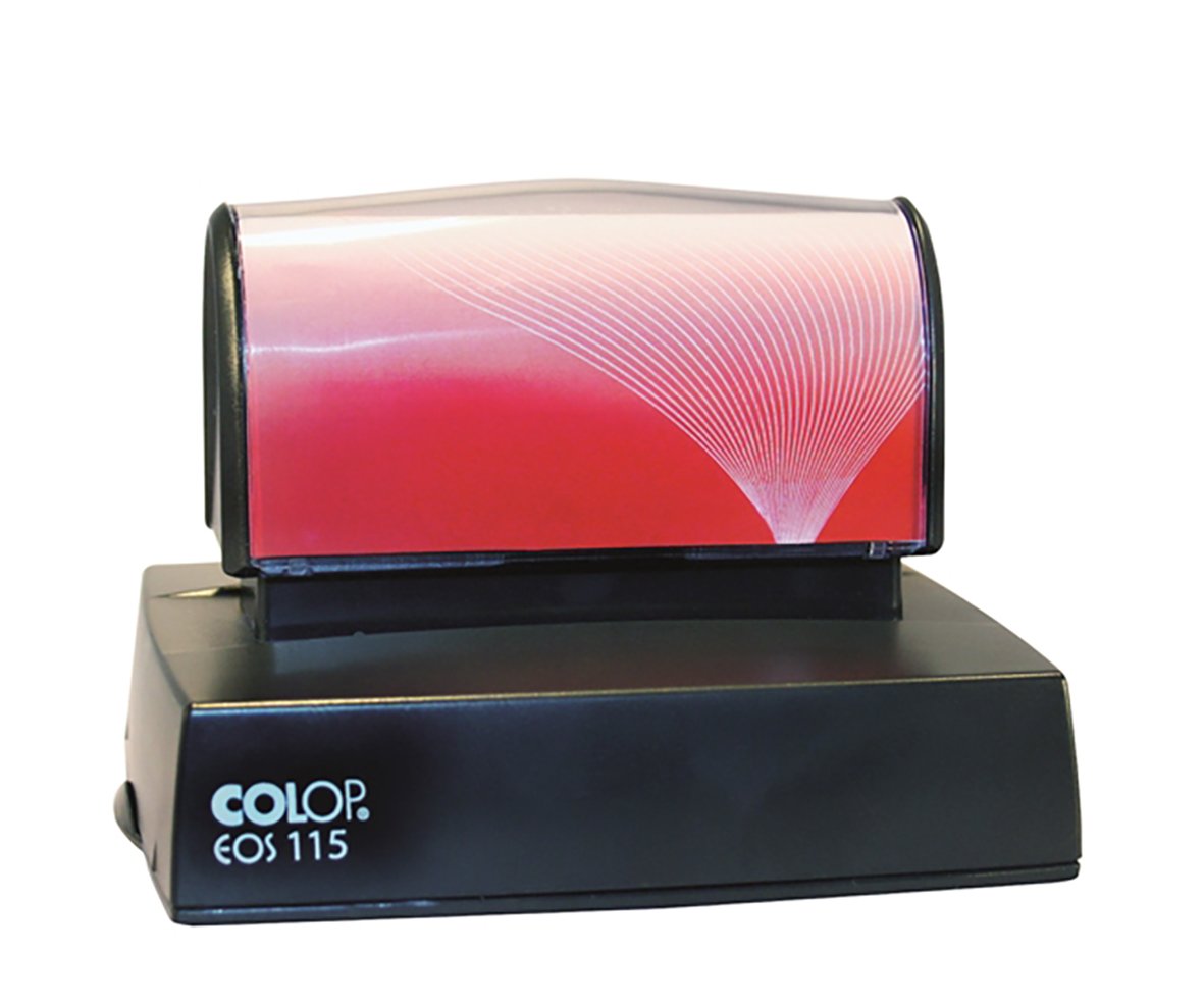 Svart stämpel Colop EOS 115 med rosa och vit design